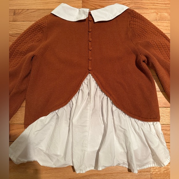 Women's Brown Sweater with White Collar buttons up back twofer size large - Picture 4 of 6